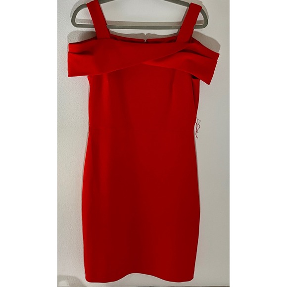 Belle Badgley Mischka Red Off Shoulder Dress Cocktail Party Occasion Size 6 - Picture 1 of 7